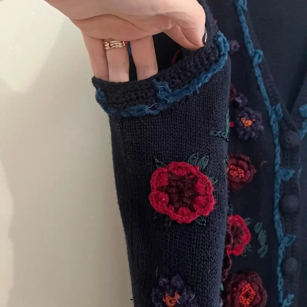 Vintage Erika Ramie Cotton Blend Crochet Floral Button Front Vest Cottagecore - Picture 8 of 9